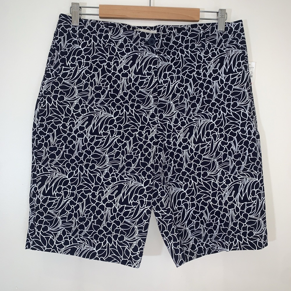 Talbots Bermuda Shorts Womens 12 Blue Floral Preppy Classic Casual Stretch Golf